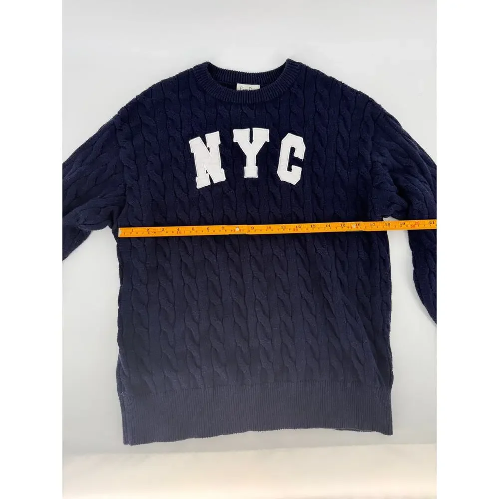 Faded Rose NYC Cable Knit Sweater Women's Medium Navy Blue Crewneck Long Sleeve